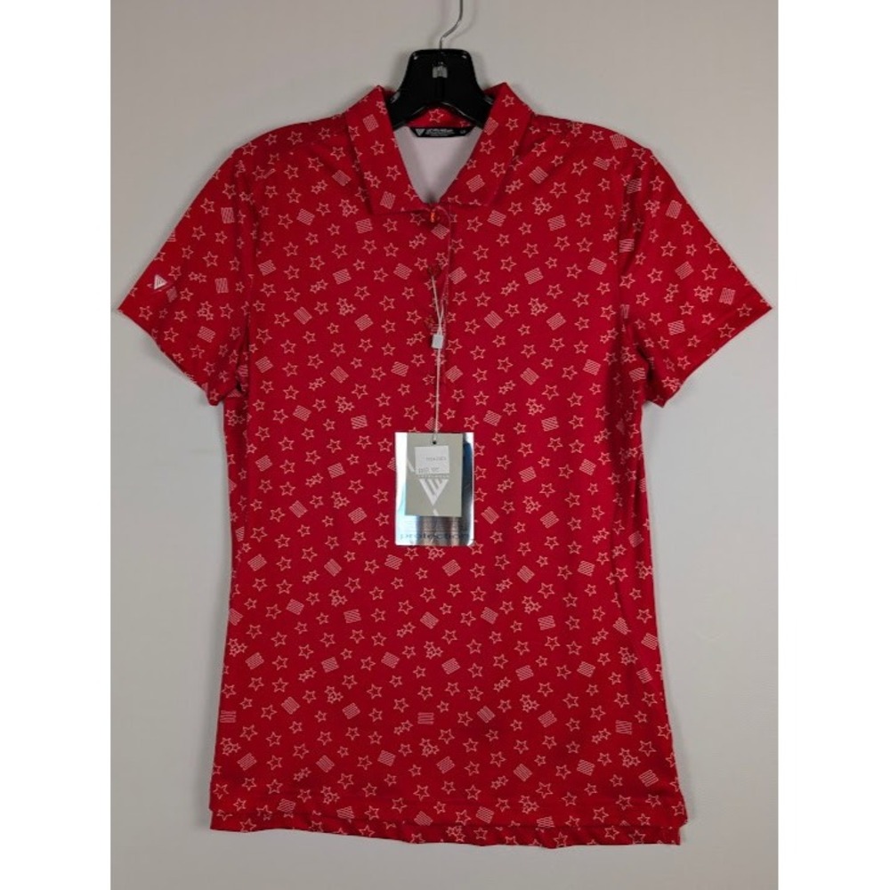 Levelwear Golf Shirt Women S Red Stars &‎ Stripes Patriotic USA Performance AOP